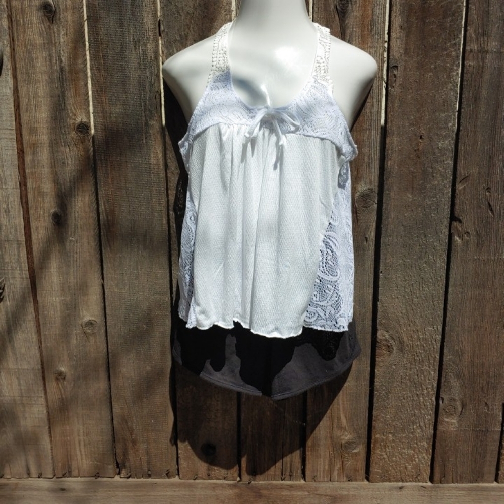 NWOT White Gauze & Lace Tank Top